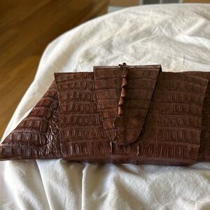 Elegant Brown Crocodile-Embossed Clutch
